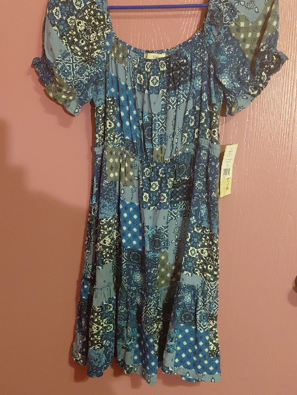 Rewind Navy and Light Blue Patchwork Maxi Dress